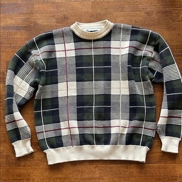 wool & Gray Other - Wool & Gray men’s vintage crewneck cotton plaid knit sweater size large​​